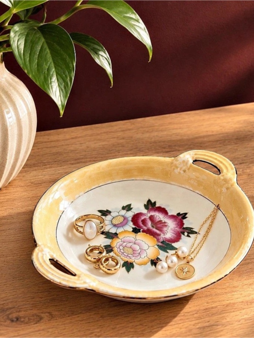 Noritake Floral Handled Serving Dish White & Yellow